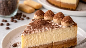 Klassischer gebackener Tiramisu-Käsekuchen im New York Style