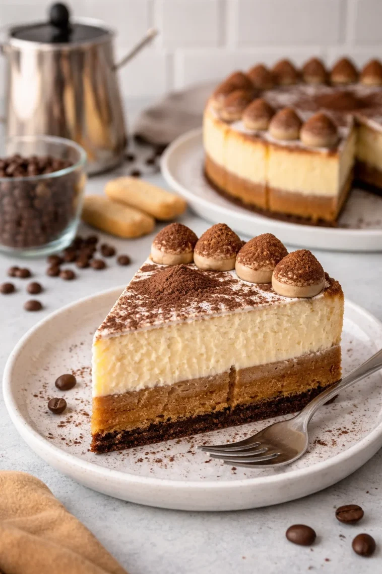 Klassischer gebackener Tiramisu-Käsekuchen im New York Style