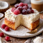 Leckerer Kokos-Ricotta-Kuchen auf einem Teller serviert.