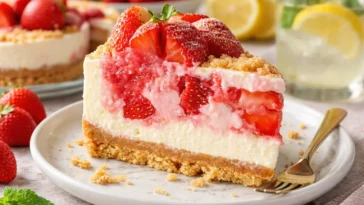 Leckere Erdbeer-Shortcake-Cheesecake mit frischen Erdbeeren und cremiger Füllung
