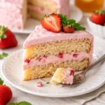 Leckere Frischkäse-Erdbeer-Torte mit frischen Erdbeeren und Sahne.