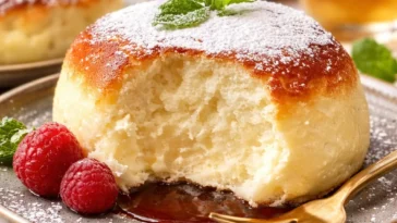 Fluffiger Wolkenkuchen auf einem Teller serviert, ideal für süße Anlässe.