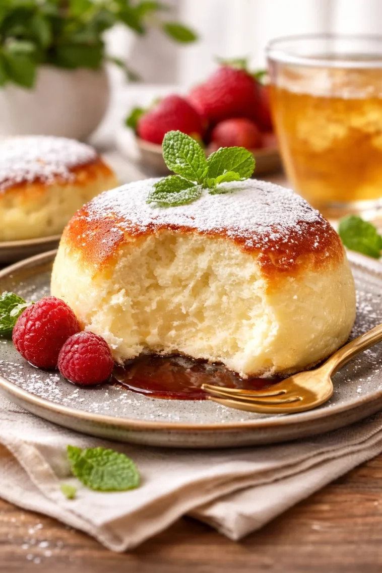 Fluffiger Wolkenkuchen auf einem Teller serviert, ideal für süße Anlässe.