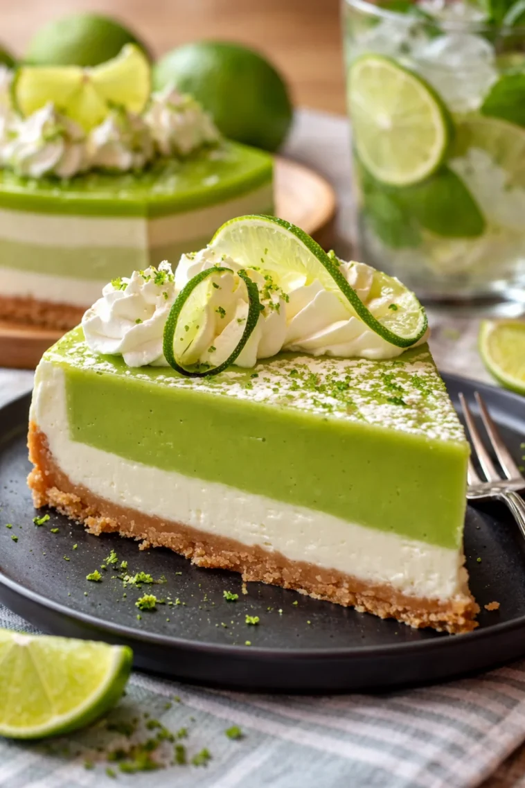 Erfrischendes Lime Mousse Cheesecake auf einem Teller