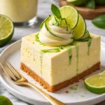 Ein köstlicher Limettenkäsekuchen auf einem weißen Teller