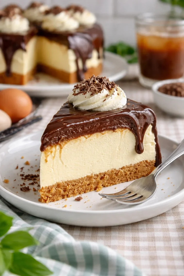 Hausgemachte Boston Cream Pie mit Schokolade und Vanillecreme