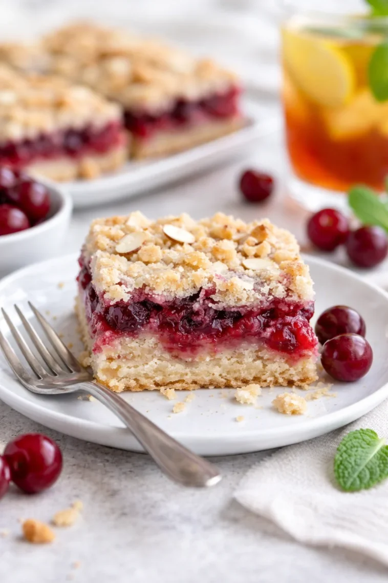 Leckere Mandel-Kirsch-Streuselkekse frisch aus dem Ofen