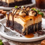 Leckere Milky Way Karamell-Käsekuchen-Brownies auf einem Teller