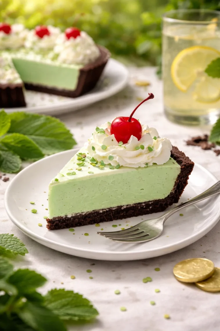 Leckere Mint Shake Torte mit frischer Minze und cremiger Schokoladenschicht.