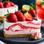 No-Bake Erdbeer-Wirbel-Käsekuchen mit frischen Erdbeeren und Käsekuchenfüllung