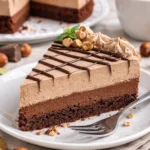 Nuss-Nougat-Torte mit Schokoboden auf einem Teller