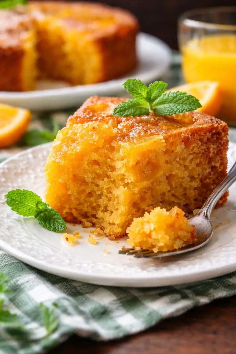 Omas berühmter Süßkartoffel-Butterkuchen frisch gebacken auf einem Kuchenteller