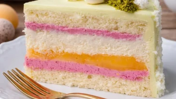 Ostertorte Pfirsich Melba mit frischen Pfirsichen und Sahne