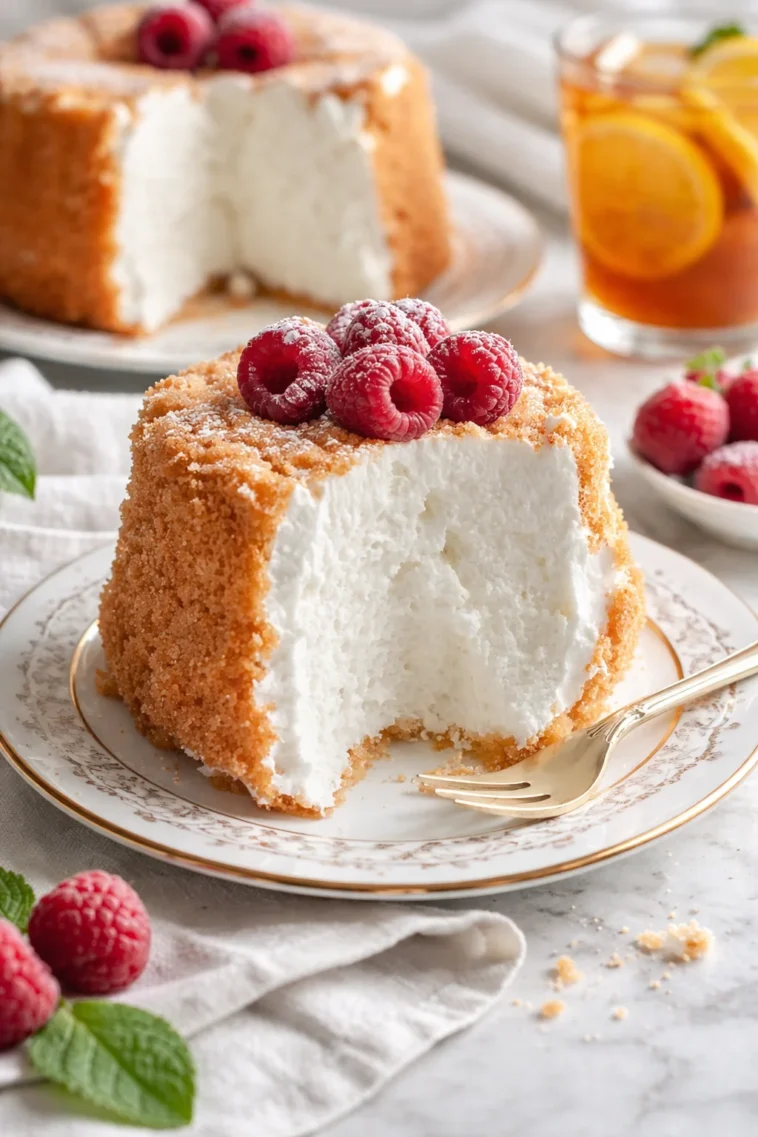 Luftiger Engelhaftkuchen mit Beeren in einer eleganten Präsentation