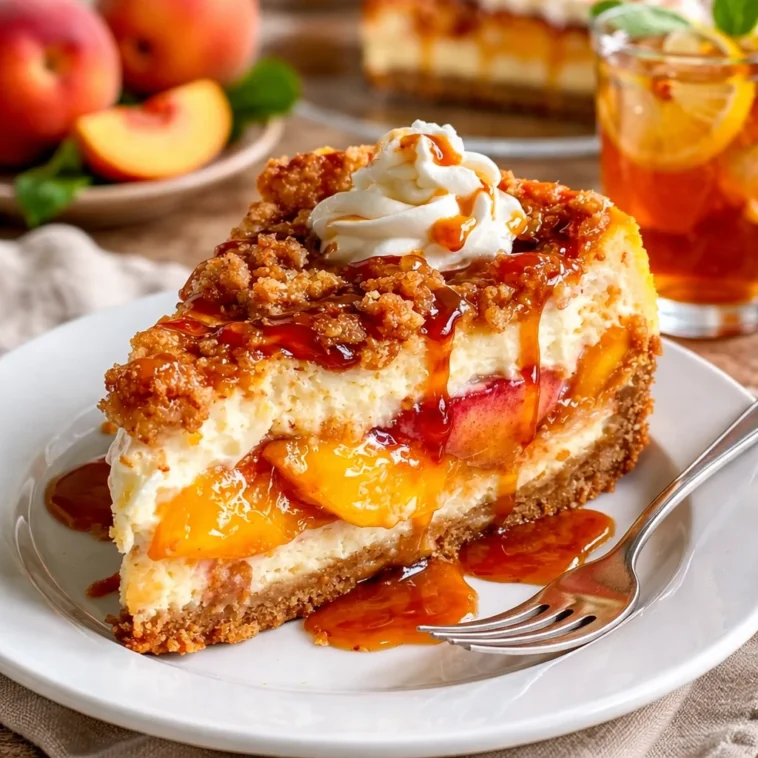 Pfirsich-Cheesecake-Crumble mit frischen Pfirsichen und knusprigem Belag