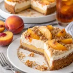 Pfirsich-Cobbler-Käsekuchen, der verführerisch und lächelnder Genuss verspricht