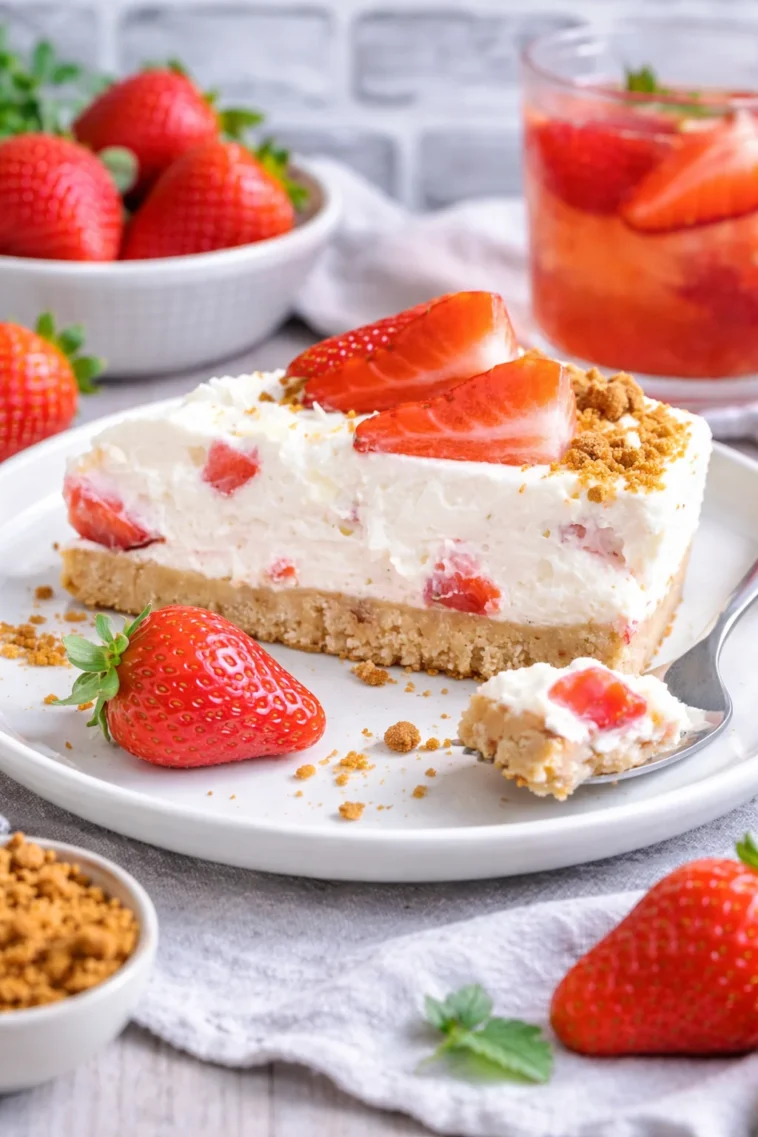 Philadelphia Erdbeer Frischkäse Torte mit frischen Erdbeeren und Sahne