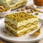 Leckeres Pistazien-Tiramisu mit Pistazienstücken und cremiger Schicht