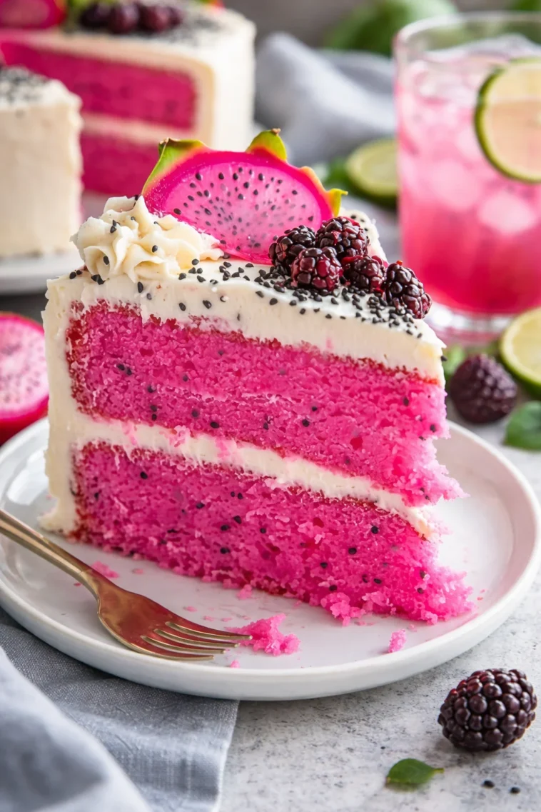 Rosa Drachenfrucht-Lebkuchen auf einem festlichen Teller