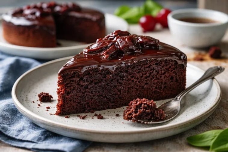 Saftiger Schokokuchen mit reichhaltiger Schokoladenglasur und Feuchtigkeit.