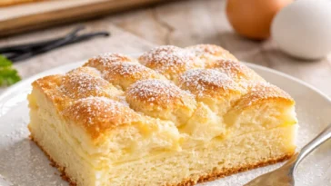 Saftiger Wattekuchen auf einem Teller, ideal für Kaffeepausen.