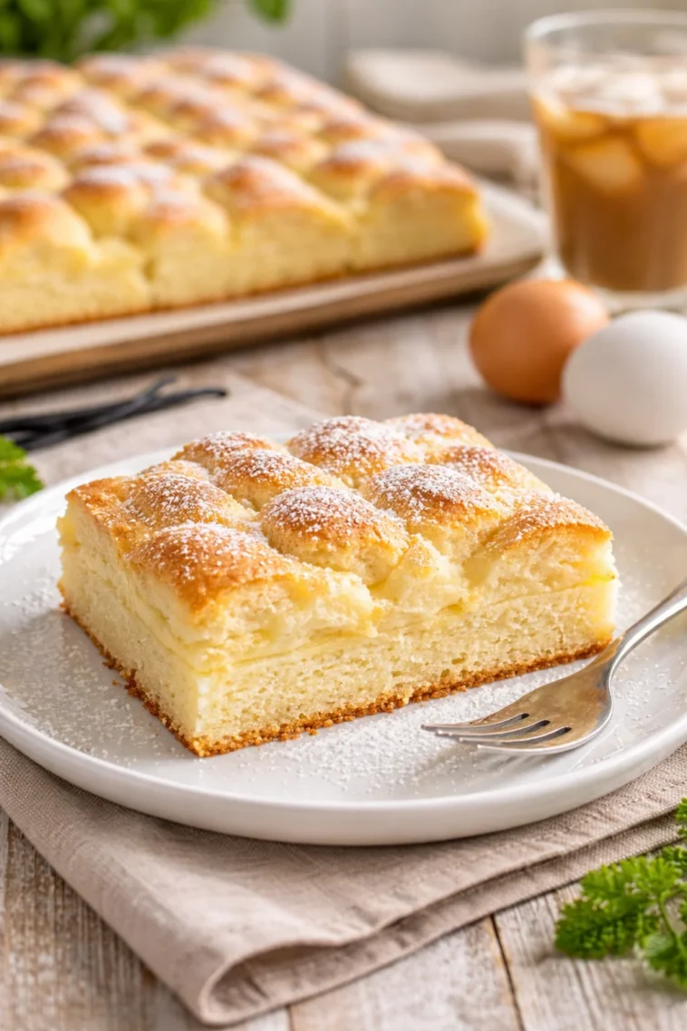 Saftiger Wattekuchen auf einem Teller, ideal für Kaffeepausen.