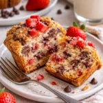 Köstliche Sauerteig-Schokoladenstückchen-Erdbeermuffins auf einem Tisch