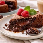 Schokokuchen mit flüssigem Kern auf einem Teller garnished mit frischen Beeren