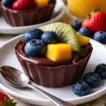 Schokoladen-Frucht-Blumentöpfe dekorativ und lecker.