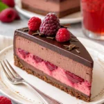 Schokoladen Himbeer Mousse Torte mit Himbeeren und Schokolade, perfekt für Desserts.