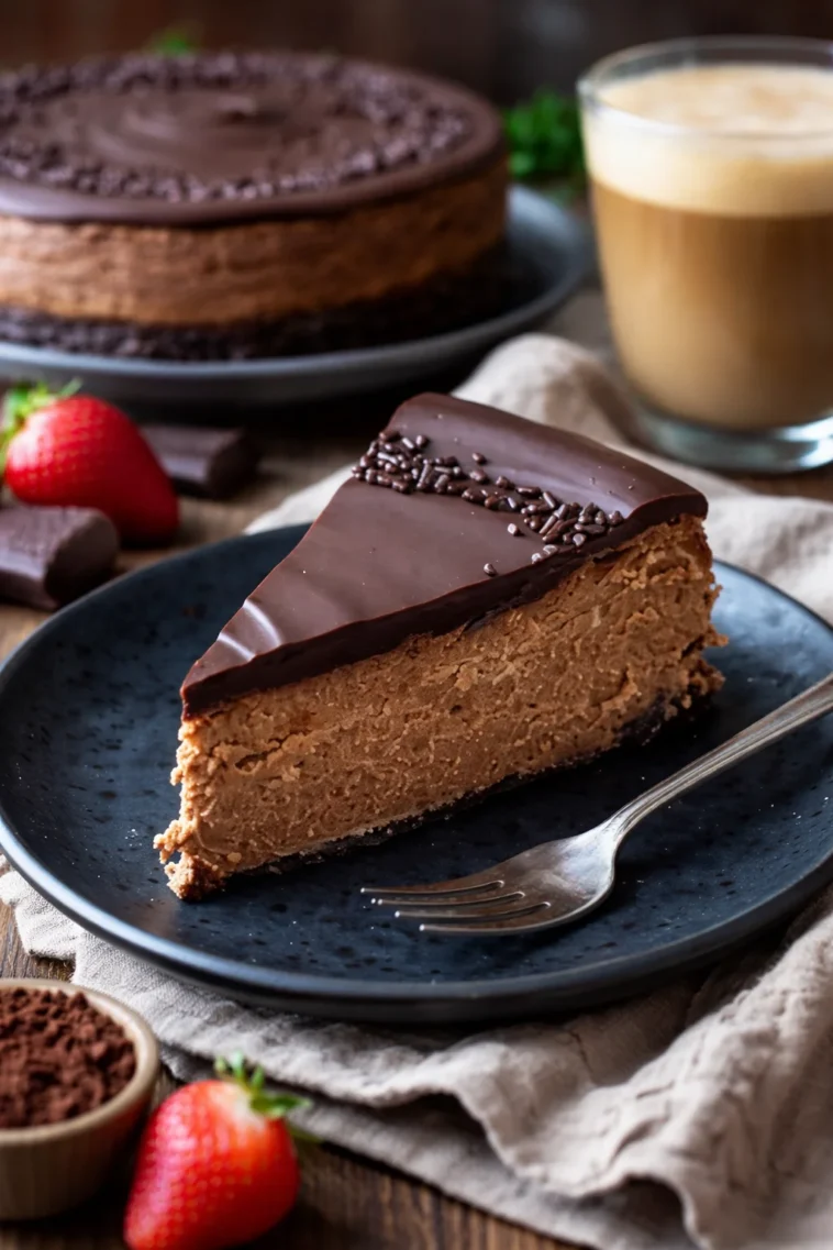 Delikater Schokoladen-Mascarpone-Cheesecake mit reichhaltiger Schokoladenglasur