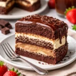 Schokoladenkuchen mit Frischkäsefüllung auf einem Tisch