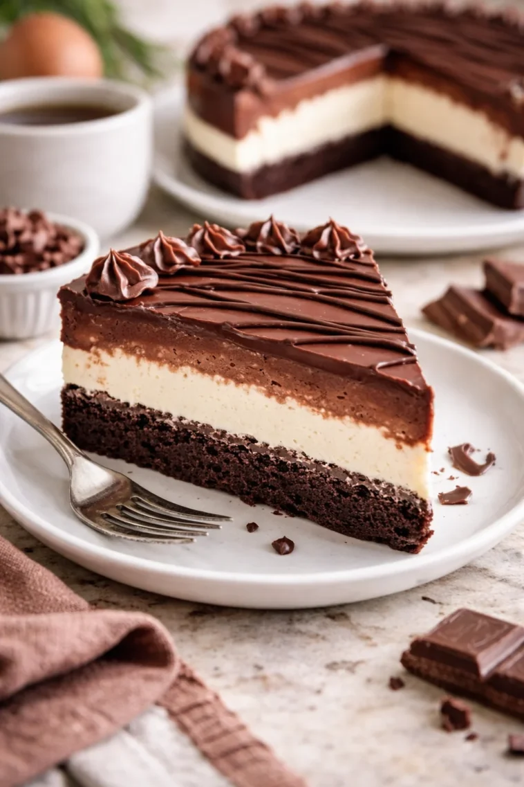 Schwarze Krawatte Mousse Kuchen, ein elegantes Dessert mit reichhaltiger Schokolade.