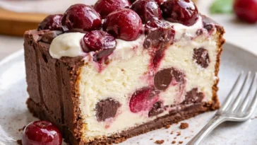 Schwarzwälder Zupfkuchen mit Schokolade und Kirschen, serviert auf einem Teller