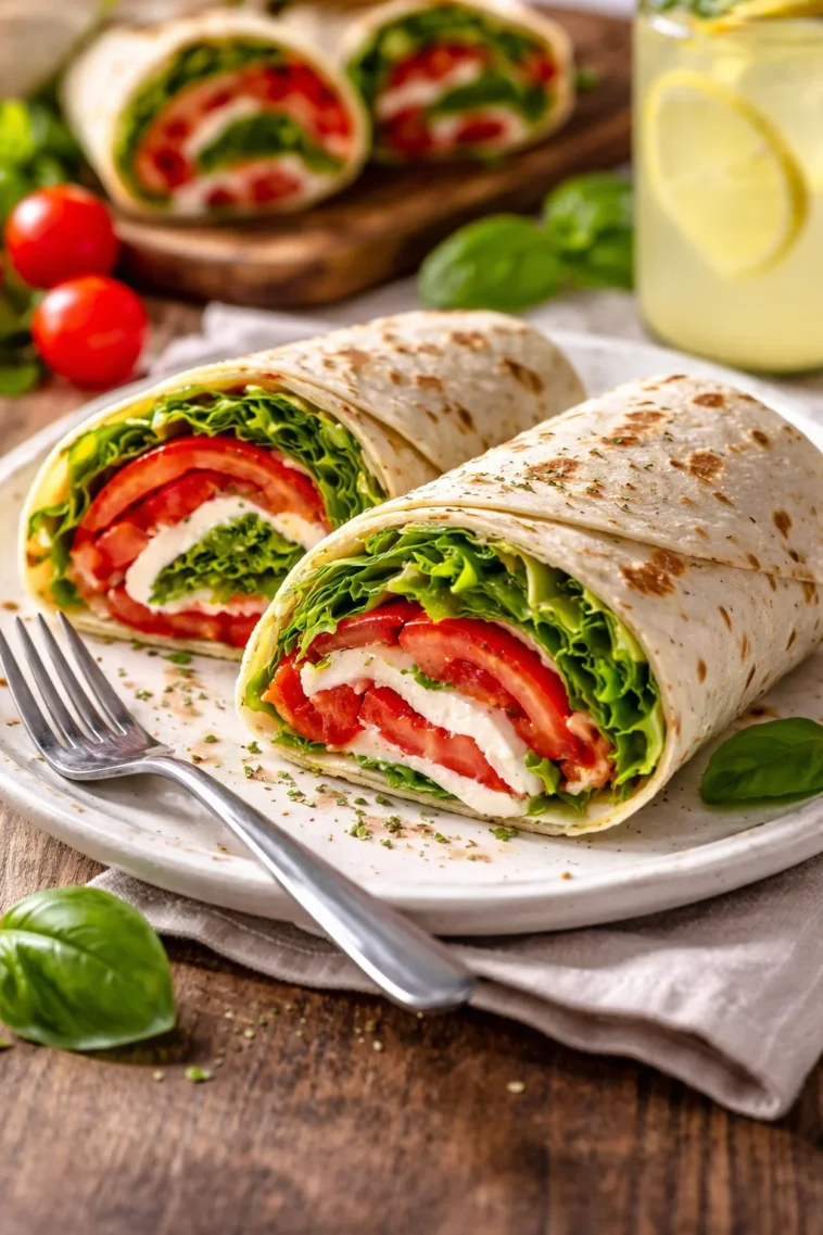 Tomaten Mozzarella Wraps mit frischen Zutaten serviert