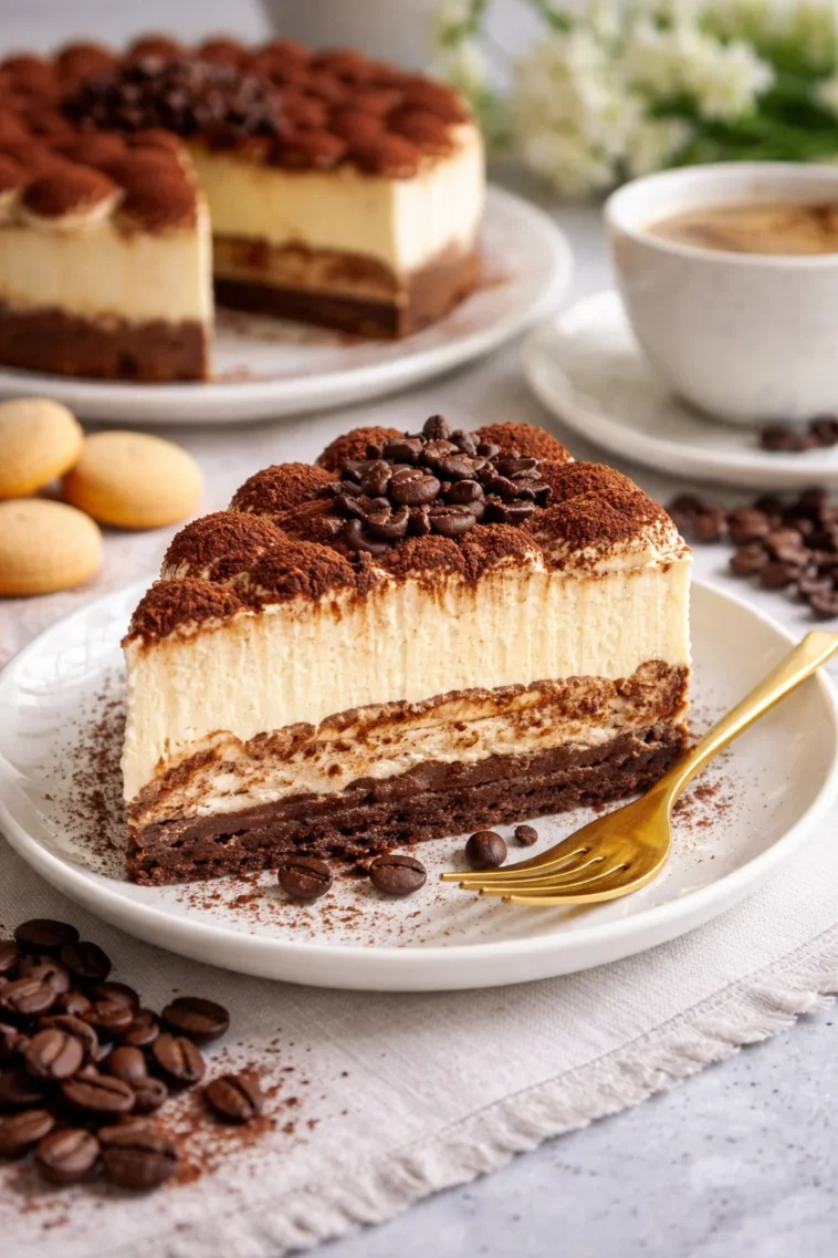 Ultimativer Tiramisu-Cheesecake mit Schichten aus Mascarpone und Kaffee-Aromen.