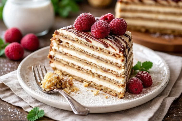 Ungarische Esterházy-Torte mit Nussfüllung und cremiger Glasur