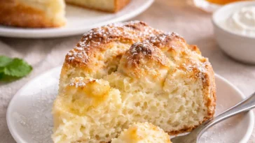 Saftiger Vanillekuchen auf einem Teller mit bunten Dekorationen