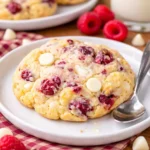 Himbeerkäsekekse aus Vanillekuchenmischung, frisch gebacken und dekoriert.