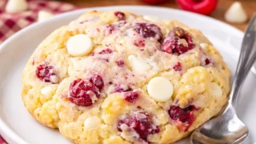 Himbeerkäsekekse aus Vanillekuchenmischung, frisch gebacken und dekoriert.