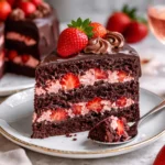 Verwöhnender Erdbeer-Schokoladen-Kuchen mit frischen Erdbeeren und Schokoladenglasur