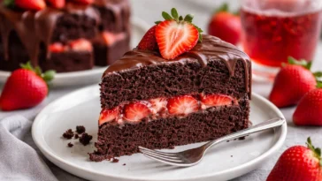 Erdbeer-Schokoladenschalenkuchen in einem eleganten Serviergeschirr