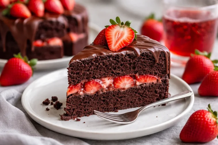 Erdbeer-Schokoladenschalenkuchen in einem eleganten Serviergeschirr