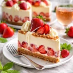 Weiße Schokolade Erdbeer Käsekuchen mit frischen Erdbeeren und dekadenter Käsekuchencreme