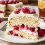 White Chocolate Raspberry Dream Cake mit frischen Himbeeren und weißer Schokolade