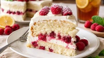 White Chocolate Raspberry Dream Cake mit frischen Himbeeren und weißer Schokolade