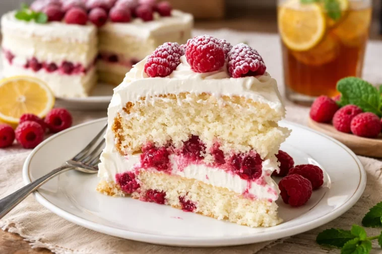 White Chocolate Raspberry Dream Cake mit frischen Himbeeren und weißer Schokolade