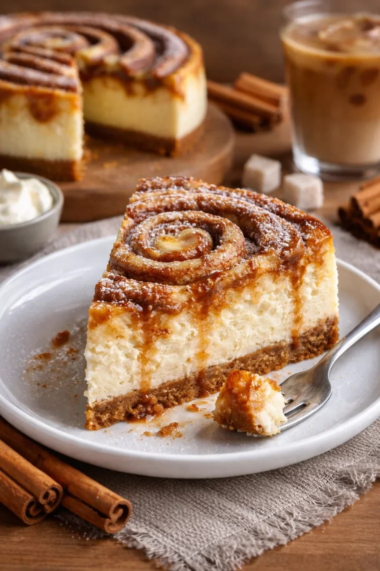 Saftiger Zimtschnecken Käsekuchen mit Zimt und Käsefüllung, perfekt zum Genießen.