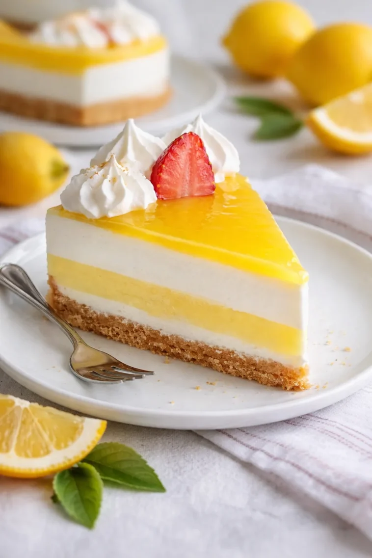 Zitronen Joghurt Torte mit frischem Obst und cremiger Textur, ein Genuss für die Sinne.