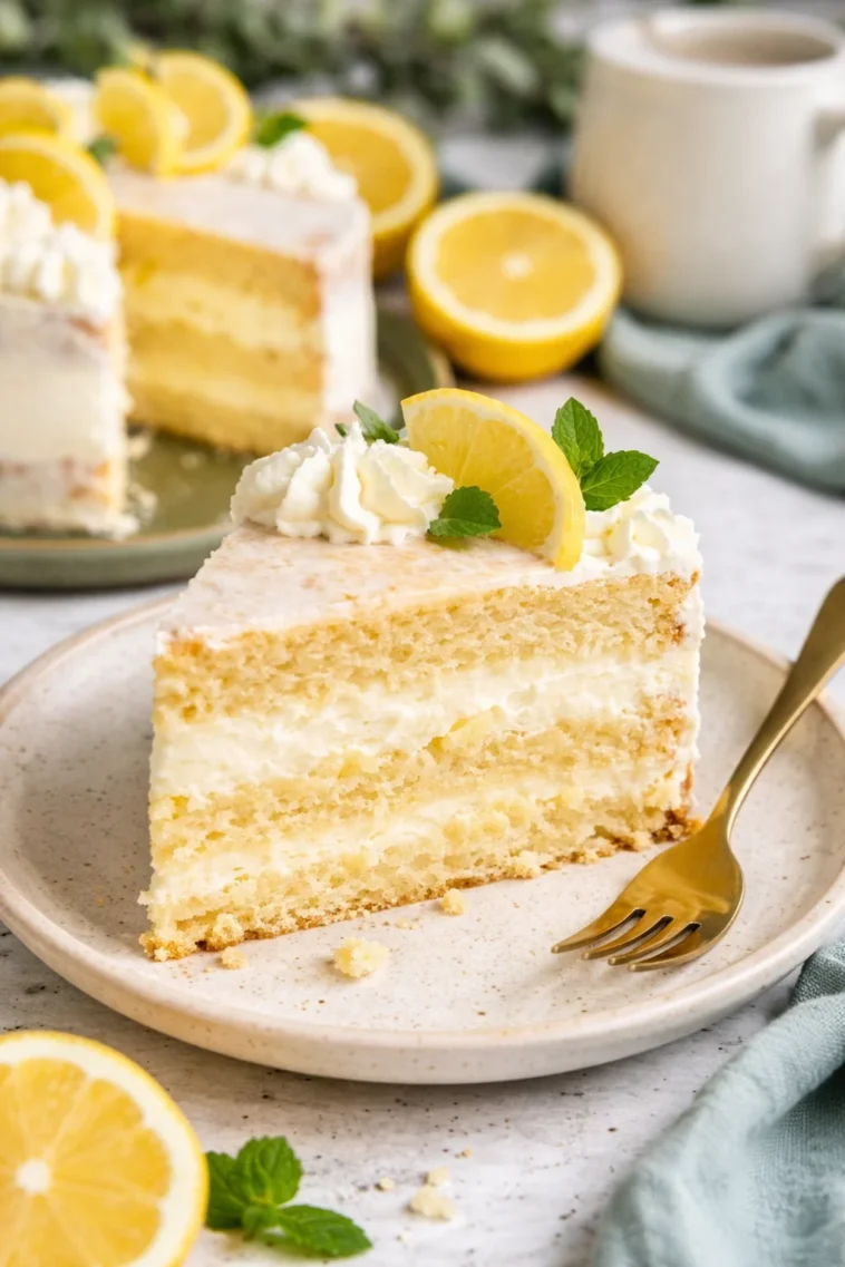 Zitronen-Mascarpone-Torte mit frischem Zitronengeschmack und cremiger Mascarponefüllung.